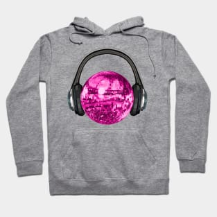 Pink Disco Ball with Headphones Hoodie